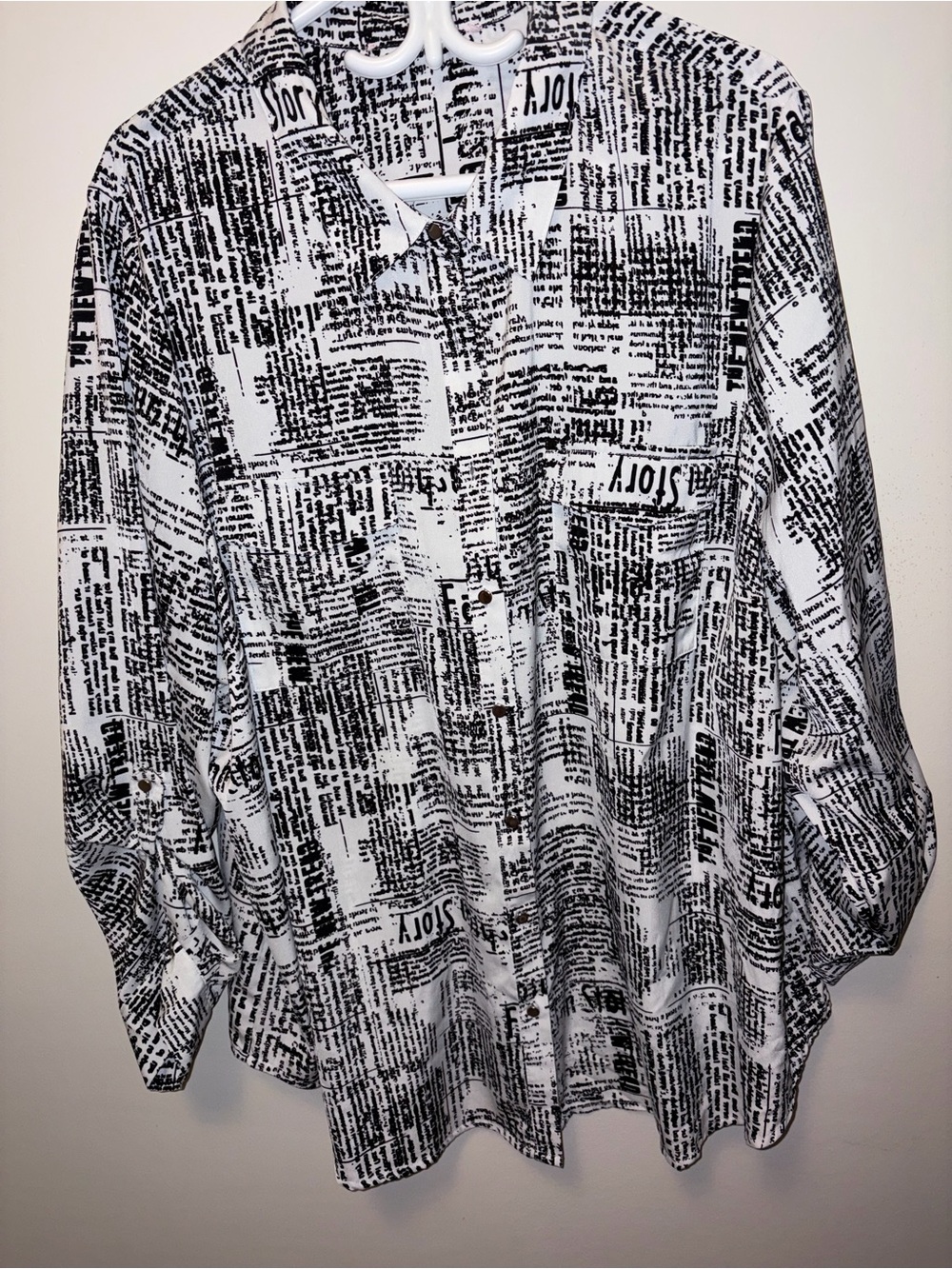 Black & White Newspaper Print Button Down Shirt